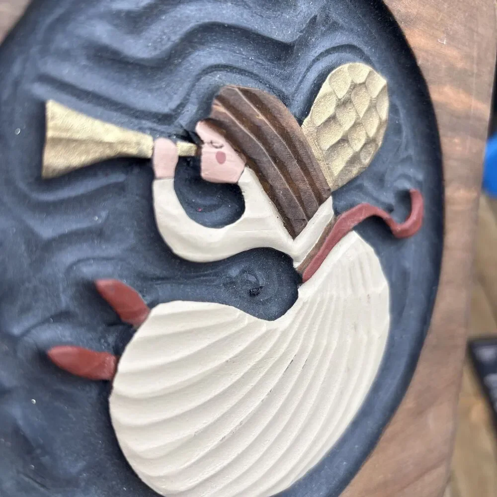 Vintage, Hand-Carved Relief Angel Plaque created by Chicken Creek Carvers